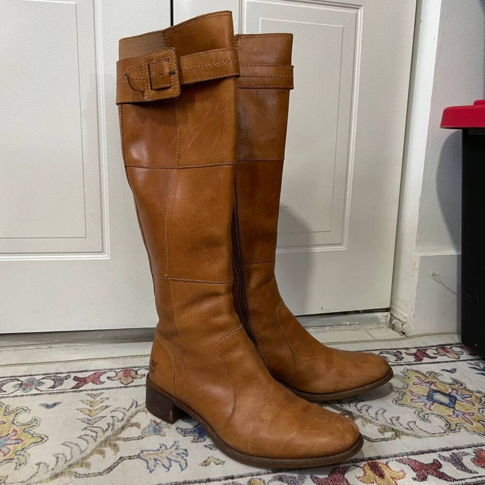 Timberland Women's 6.5M Cognac Leather Knee High Riding Boots Buckle Zip 55391